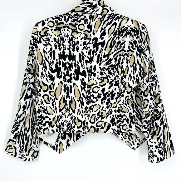 Bebe Safari Chic Neutral Leopard Print Cropped Shawl Collar Blazer Jacket Size S - Picture 4 of 9